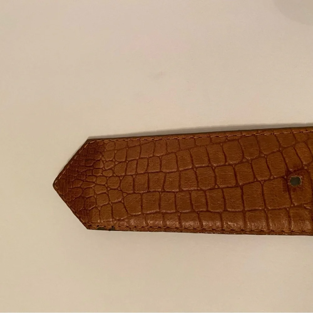 TOGETHER CRAFTS BELT BROWN CROC LOOK LEATHER VINTAGE SIZE S M
